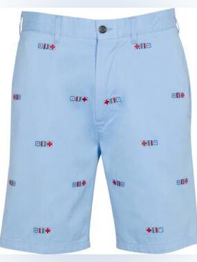 Castaway Nantucket WTF Signal Flag Shorts Men’s 36 Light Blue Embroidered Chino